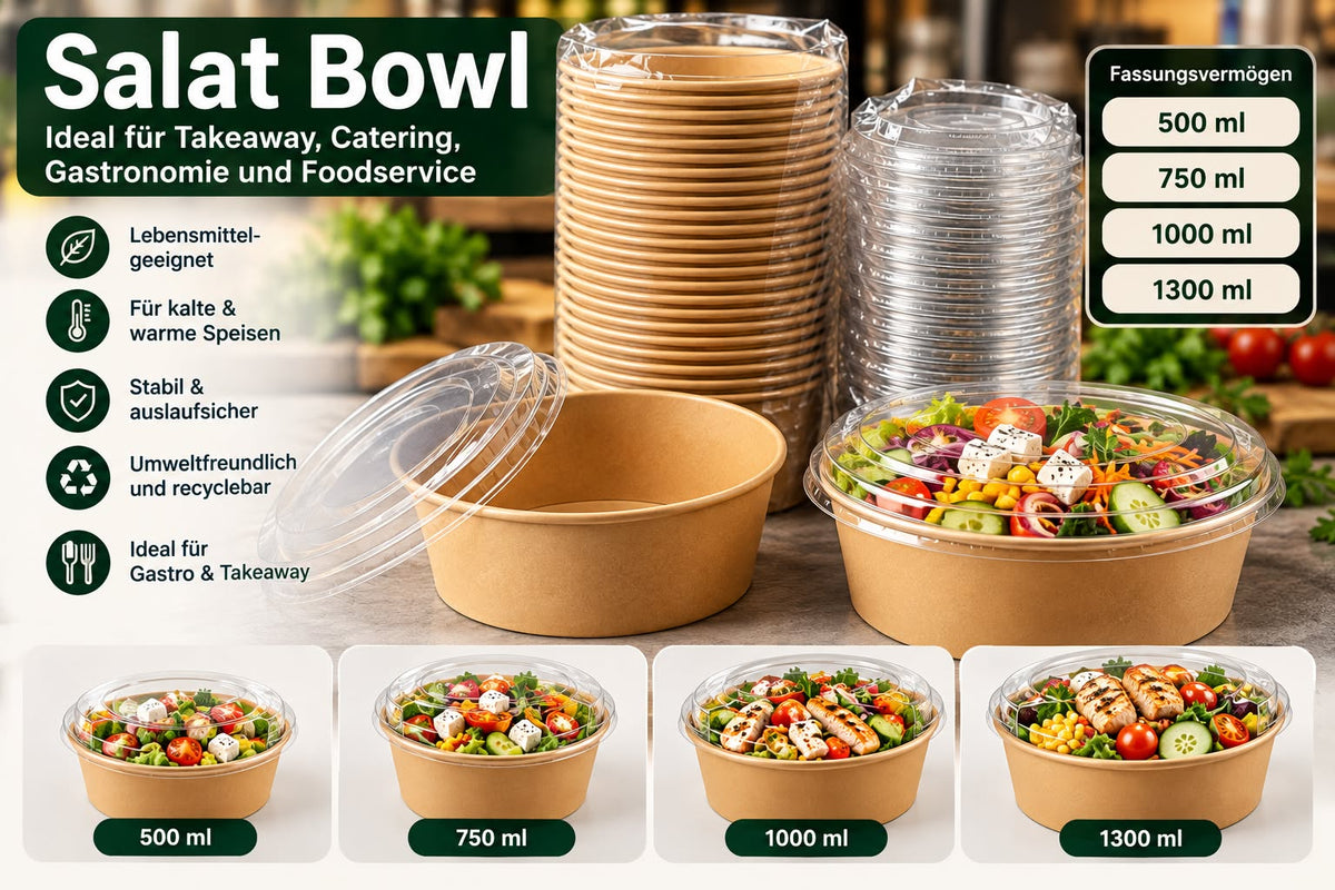 Salat Bowl 1300 ml Kombi Mit Deckel (2x50) stk
